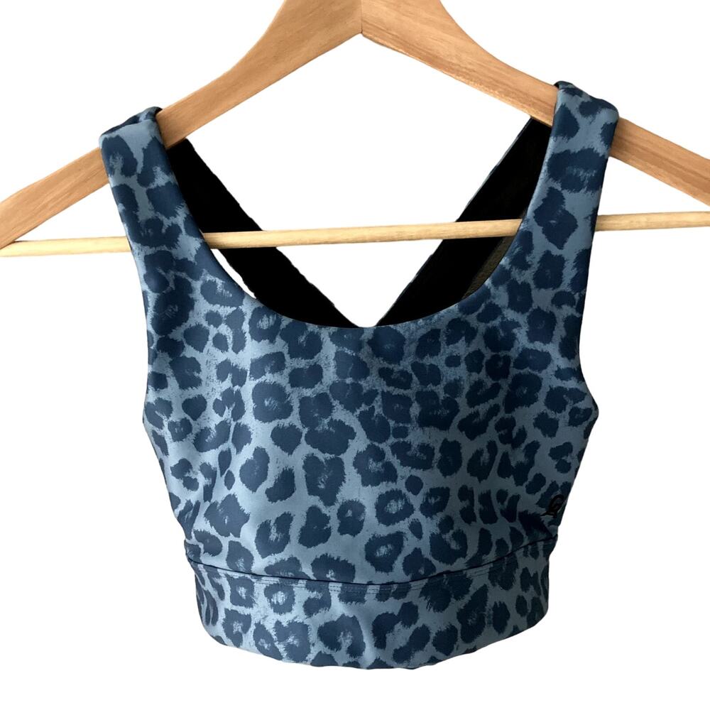 Good American The Step Crossback Strap Bra Leopard Sky Blue GP0298 - 1 Small